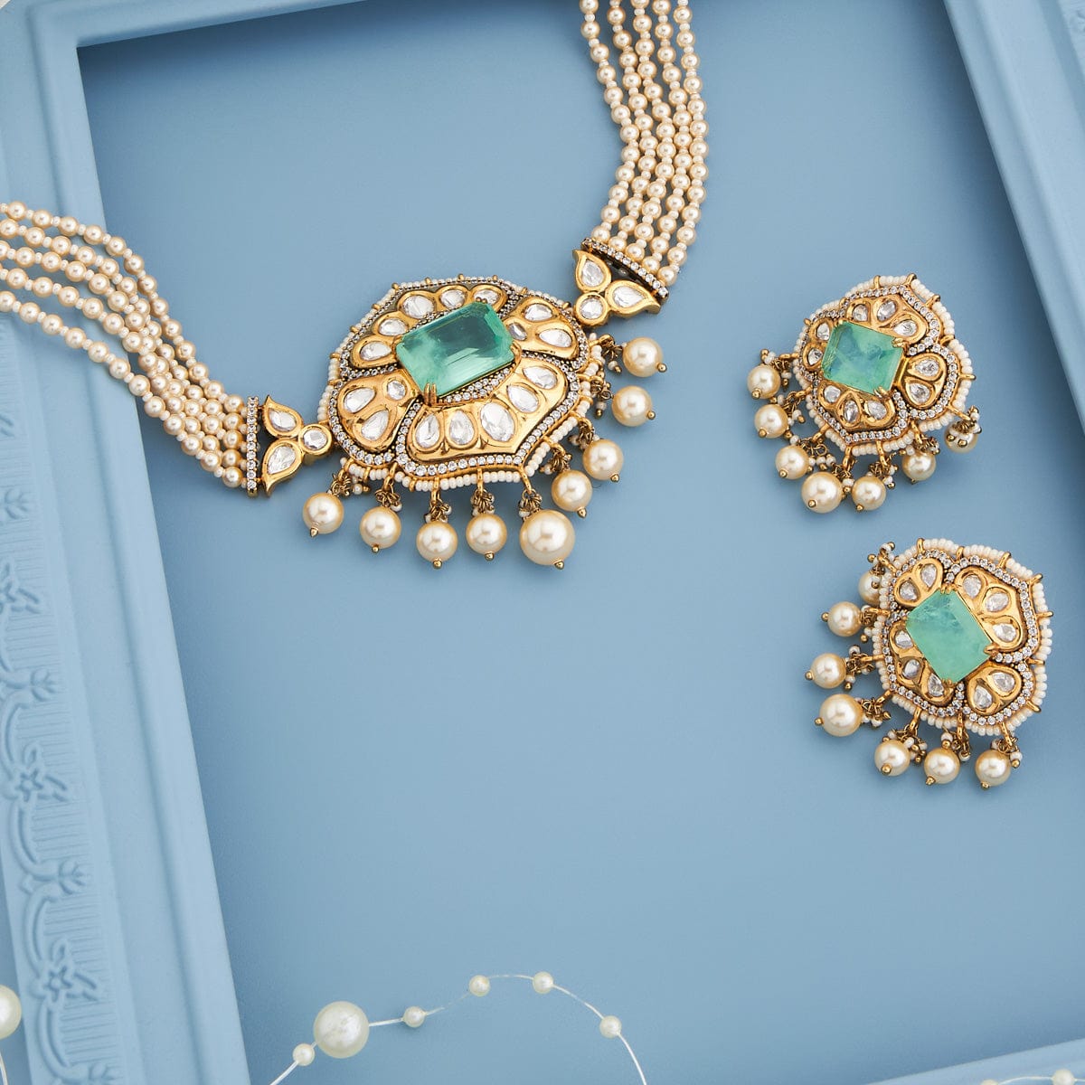 Kundan Polki Necklace Color Green Polish Victorian