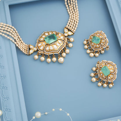 Kundan Polki Necklace Color Green Polish Victorian
