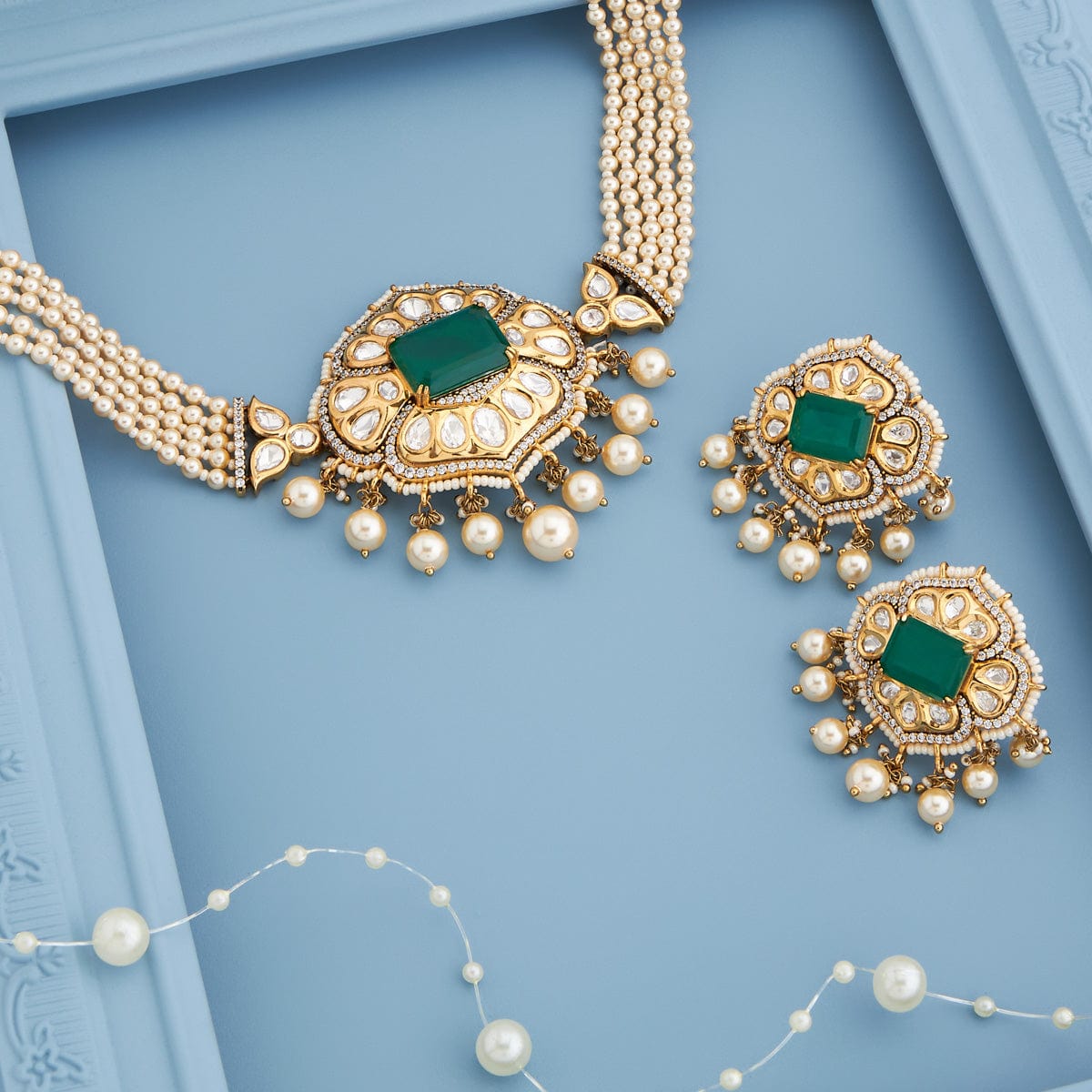 Kundan Polki Necklace Color Green Polish Victorian