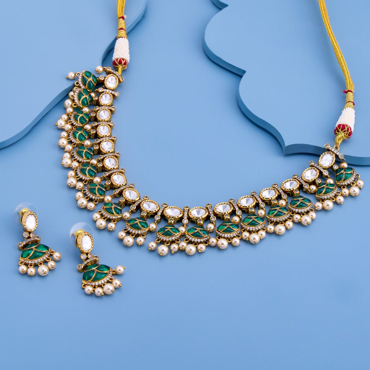 Kundan Polki Necklace Color Green Polish Victorian