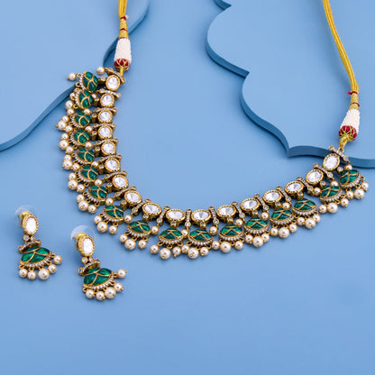 Kundan Polki Necklace Color Green Polish Victorian