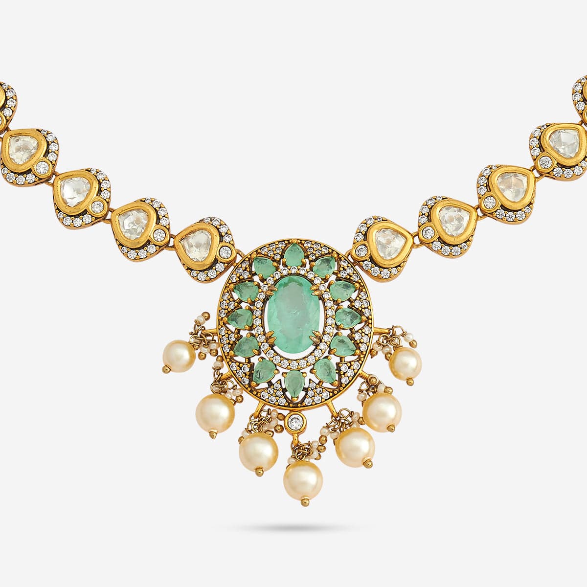 Kundan Polki Necklace Color Green Polish Victorian