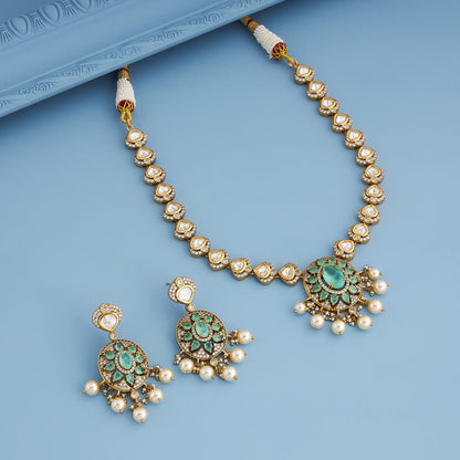Kundan Polki Necklace Color Green Polish Victorian
