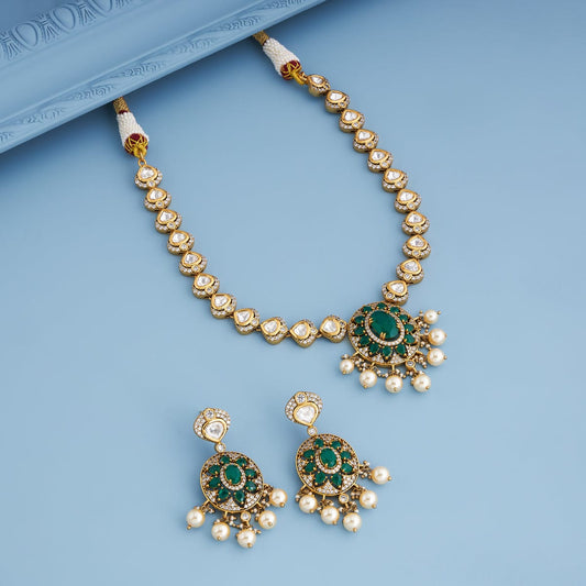 Kundan Polki Necklace Color Green Polish Victorian