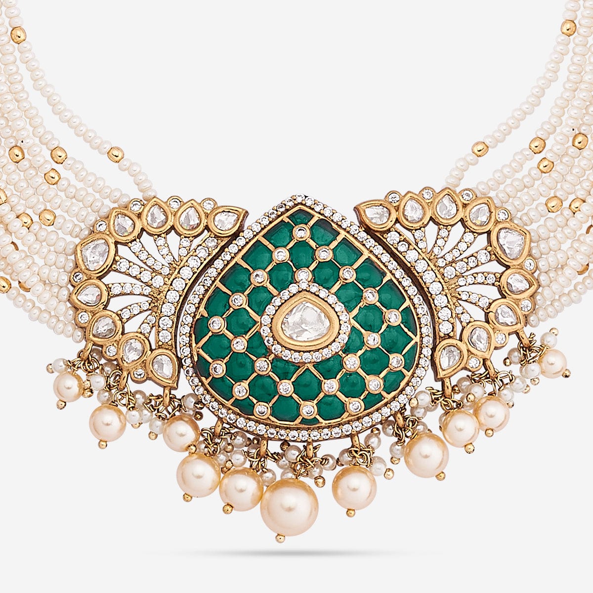 Kundan Polki Necklace Color Green Polish Victorian