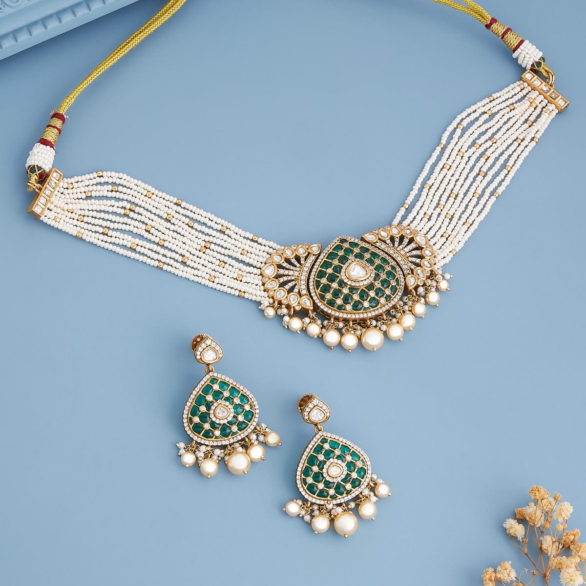 Kundan Polki Necklace Color Green Polish Victorian