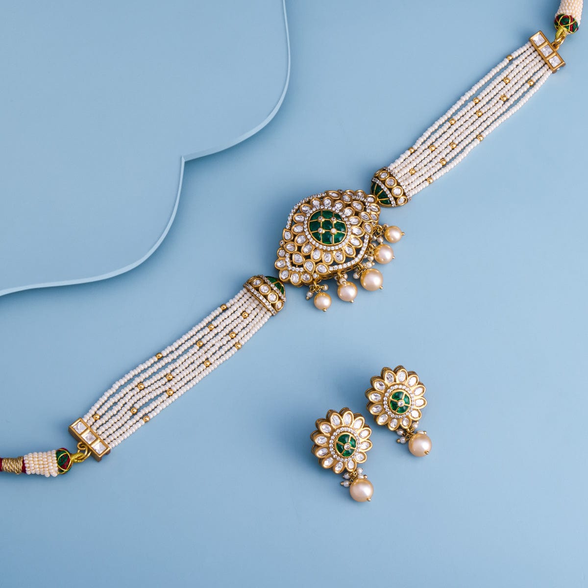 Kundan Polki Necklace Color Green Polish Victorian