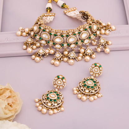 Kundan Polki Necklace Color Green Polish Victorian