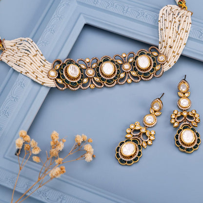 Kundan Polki Necklace Color Green Polish Victorian