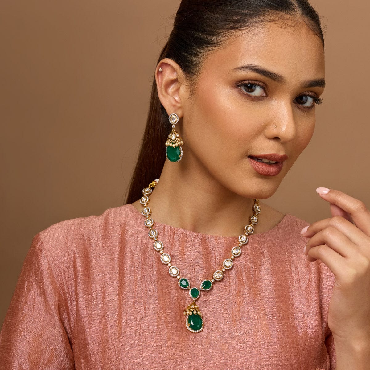 Kundan Polki Necklace Color Green Polish Victorian