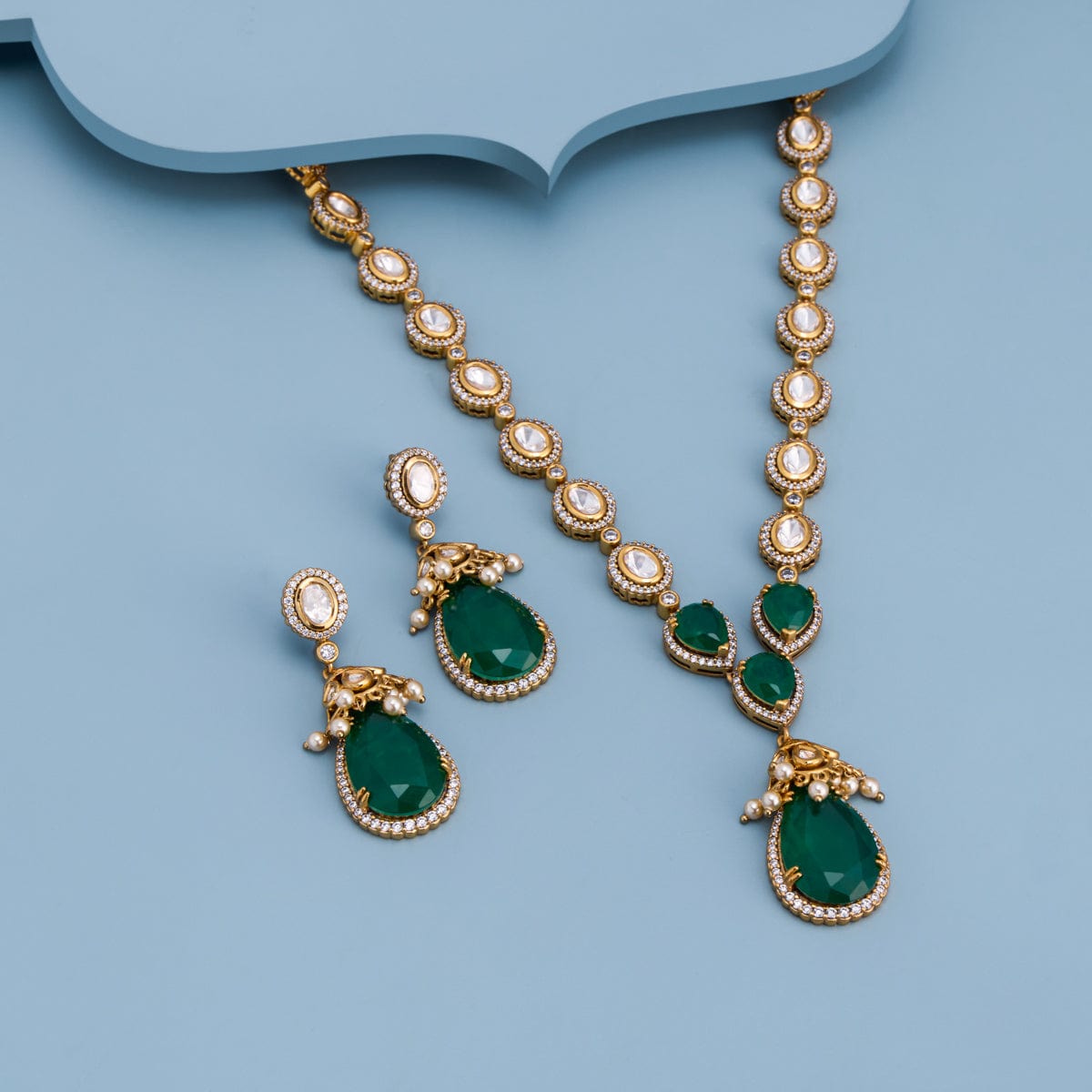 Kundan Polki Necklace Color Green Polish Victorian
