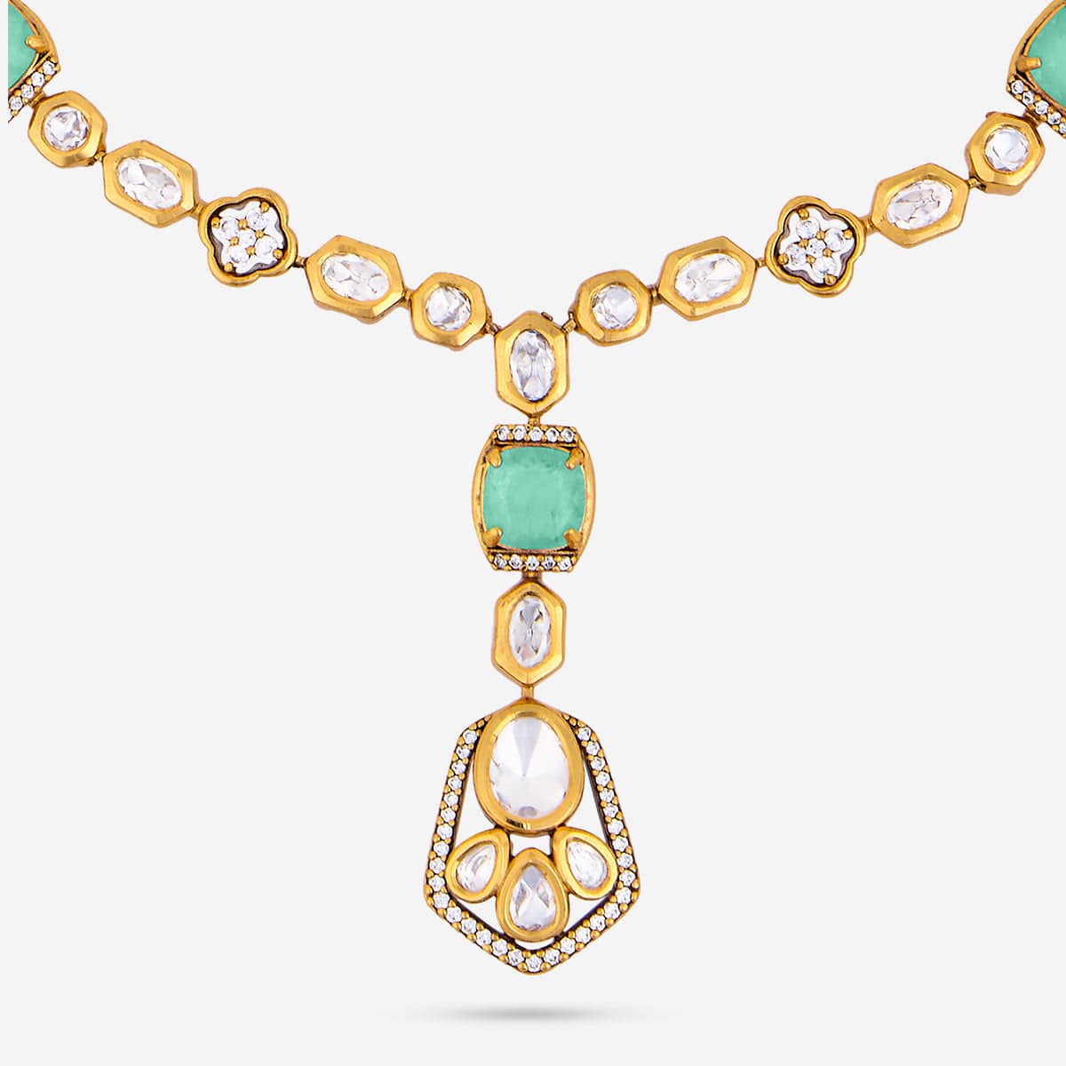 Kundan Polki Necklace Color Green Polish Victorian