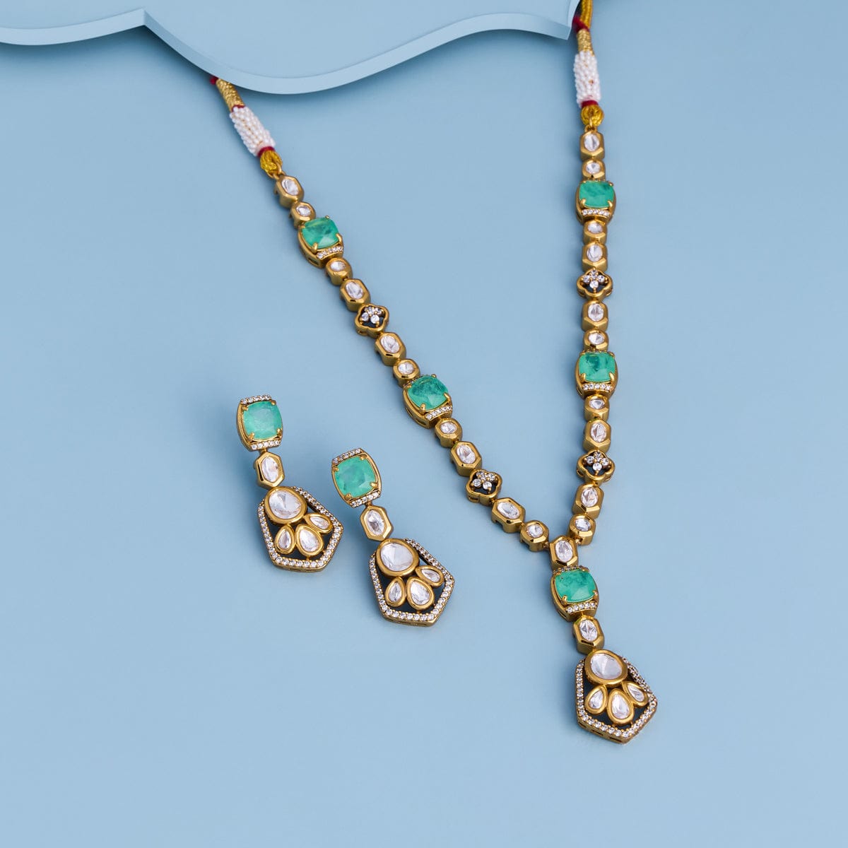 Kundan Polki Necklace Color Green Polish Victorian