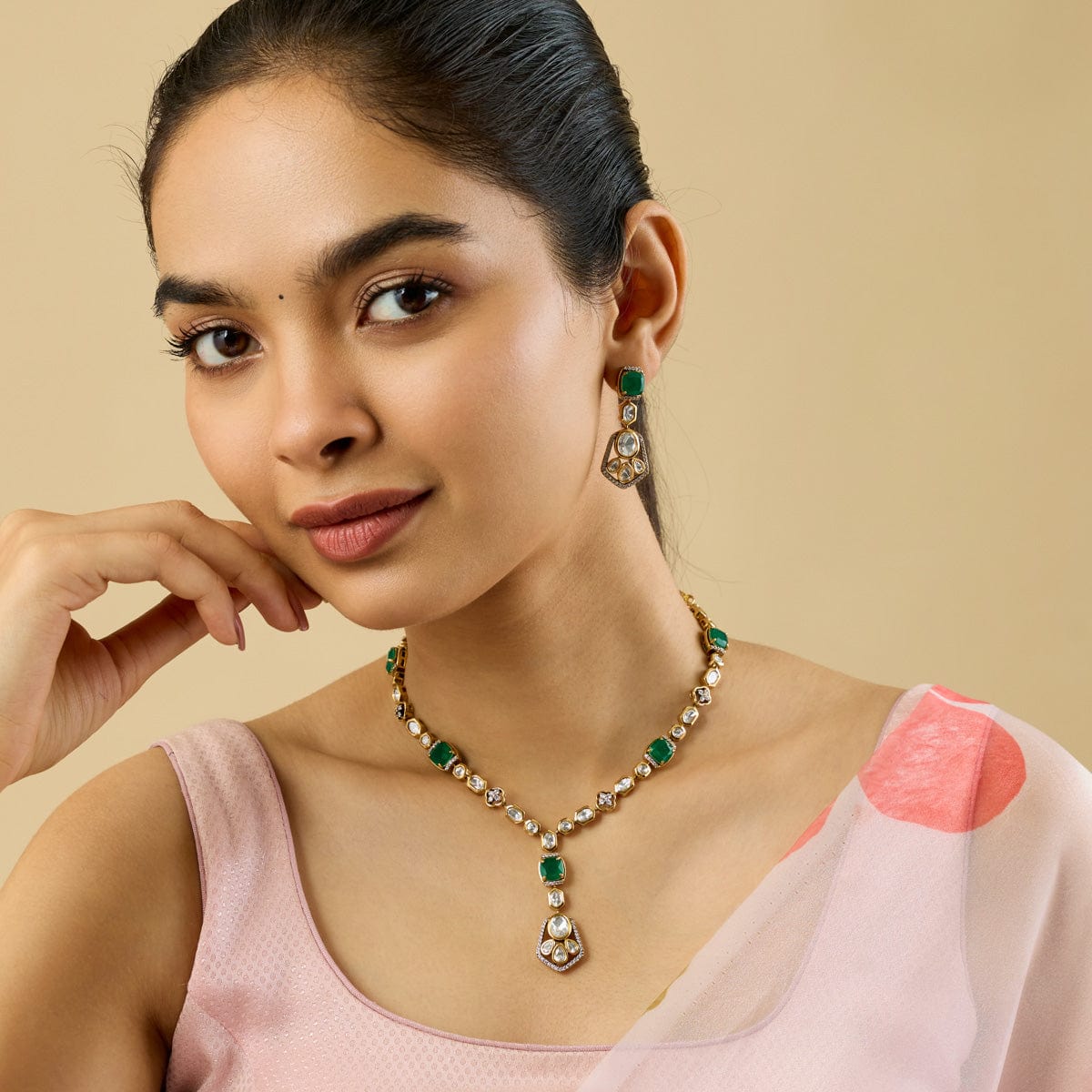 Kundan Polki Necklace Color Green Polish Victorian