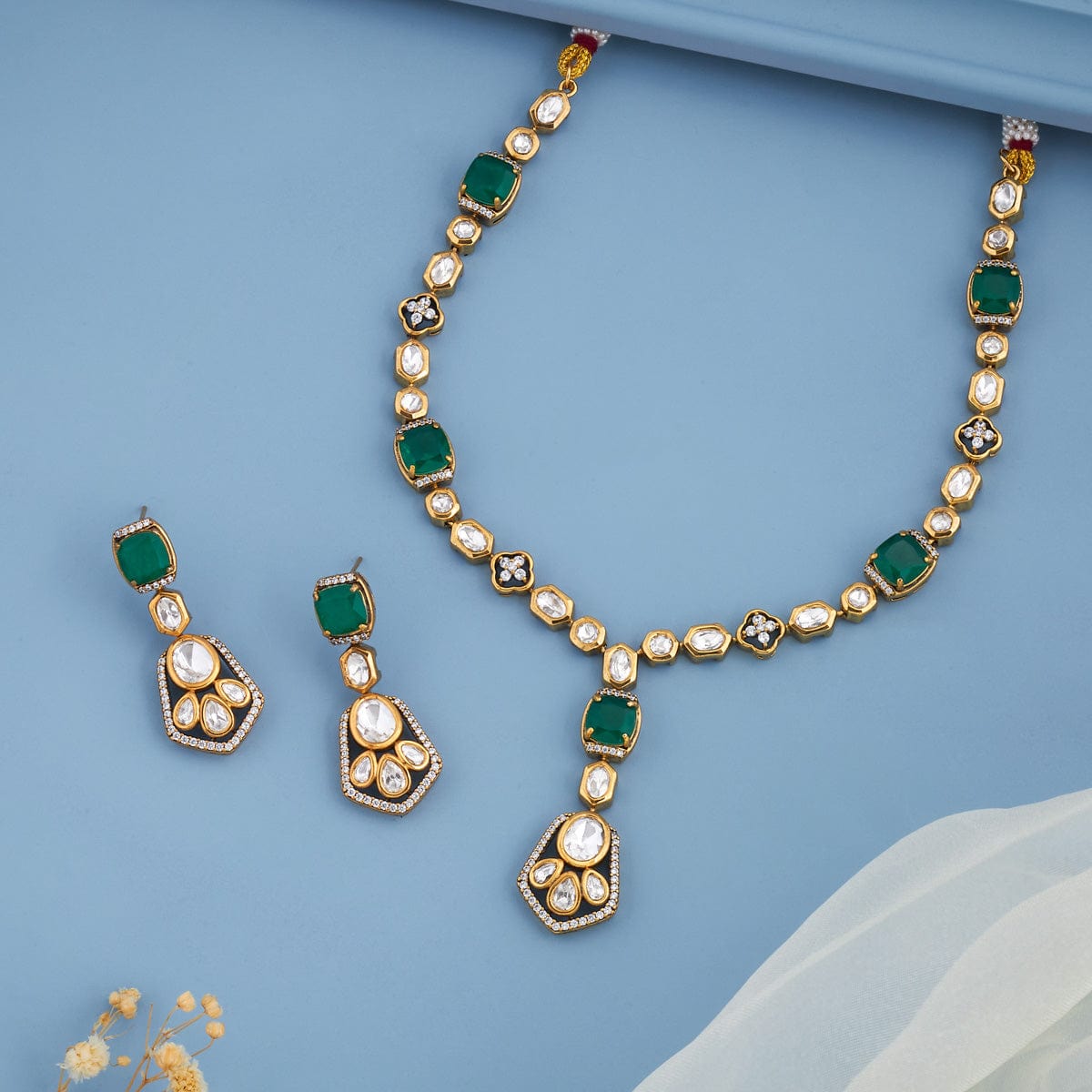 Kundan Polki Necklace Color Green Polish Victorian