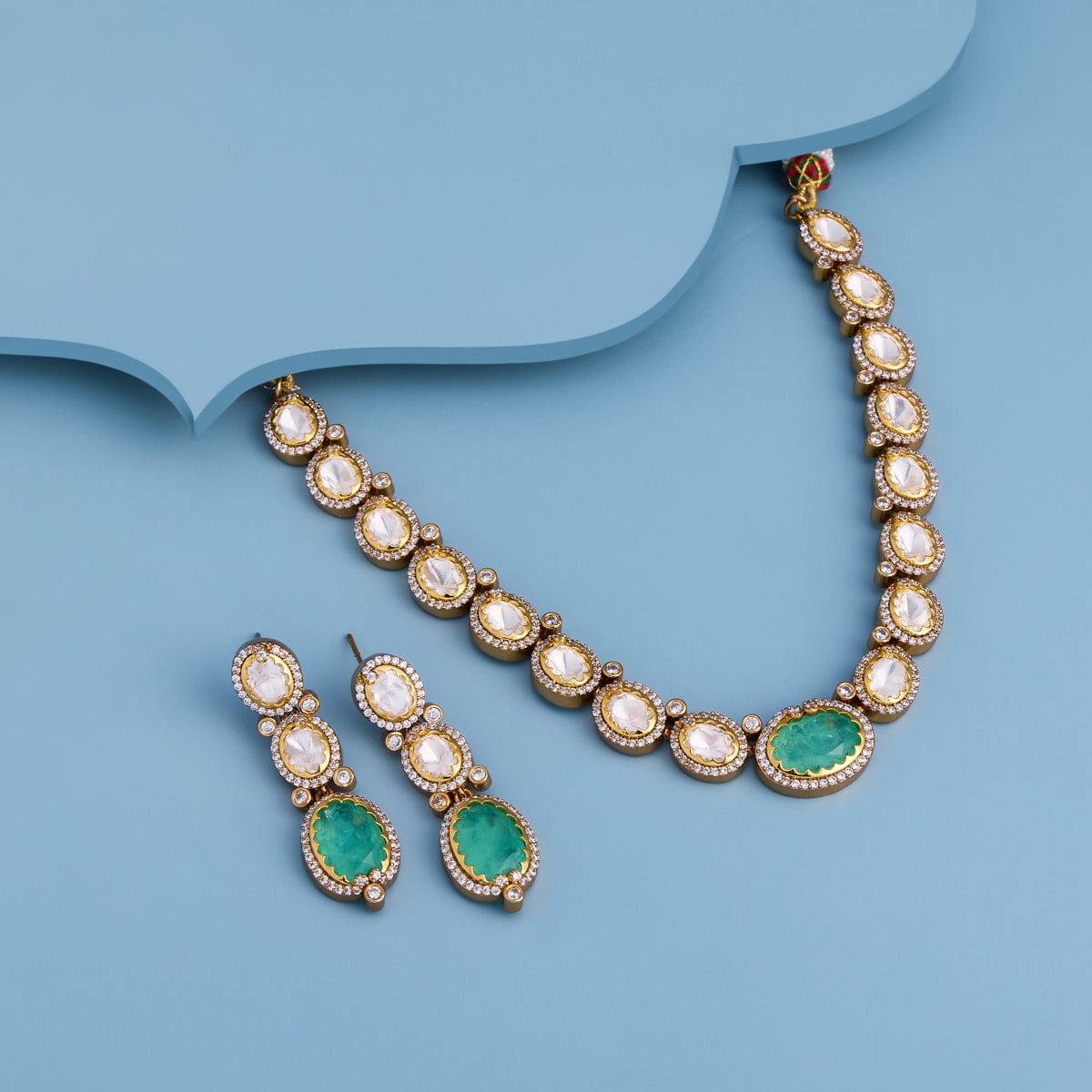 Kundan Polki Necklace Color Green Polish Victorian