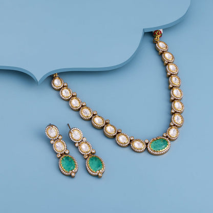 Kundan Polki Necklace Color Green Polish Victorian