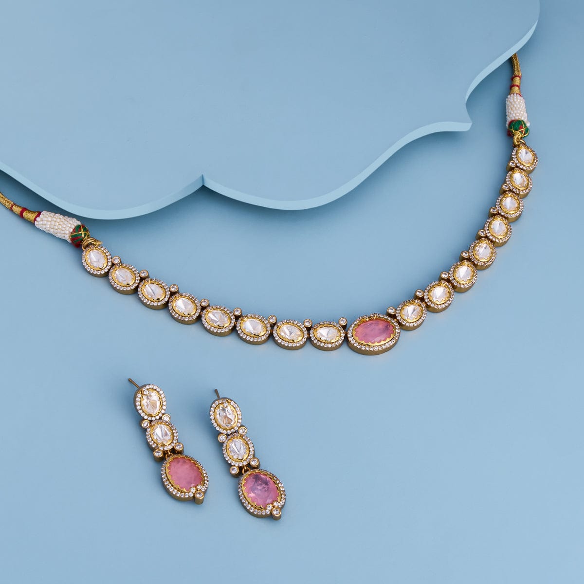 Kundan Polki Necklace Color Green Polish Victorian