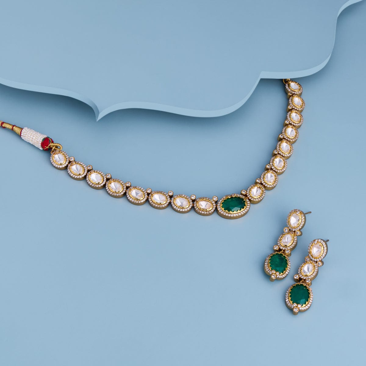 Kundan Polki Necklace Color Green Polish Victorian