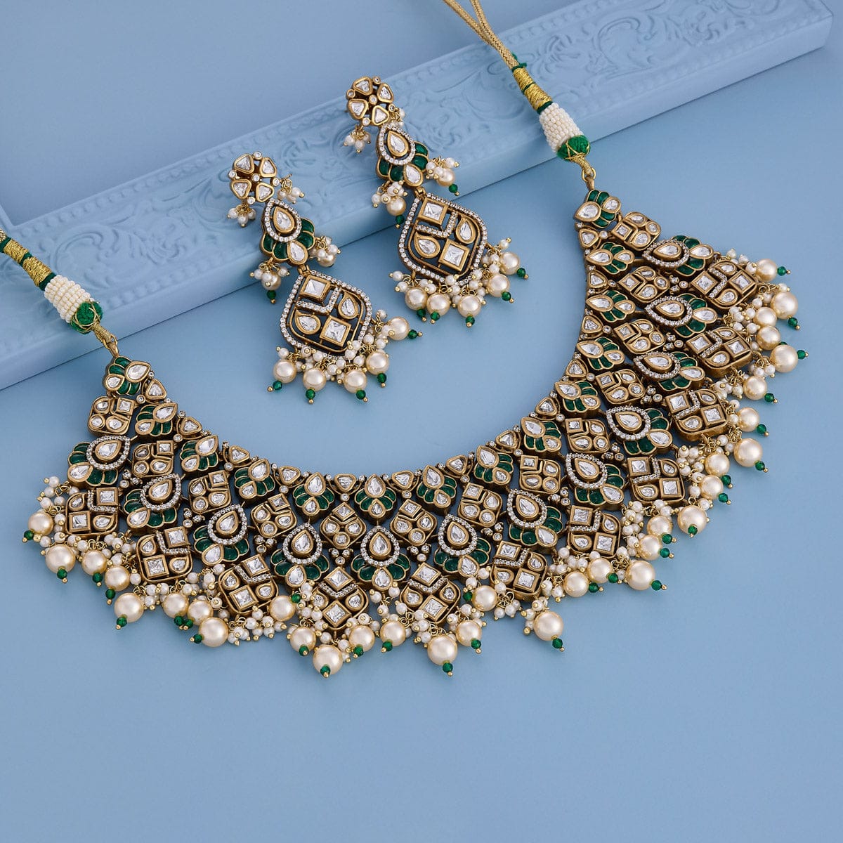 Kundan Polki Necklace Color Green Polish Victorian