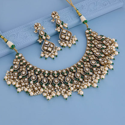 Kundan Polki Necklace Color Green Polish Victorian