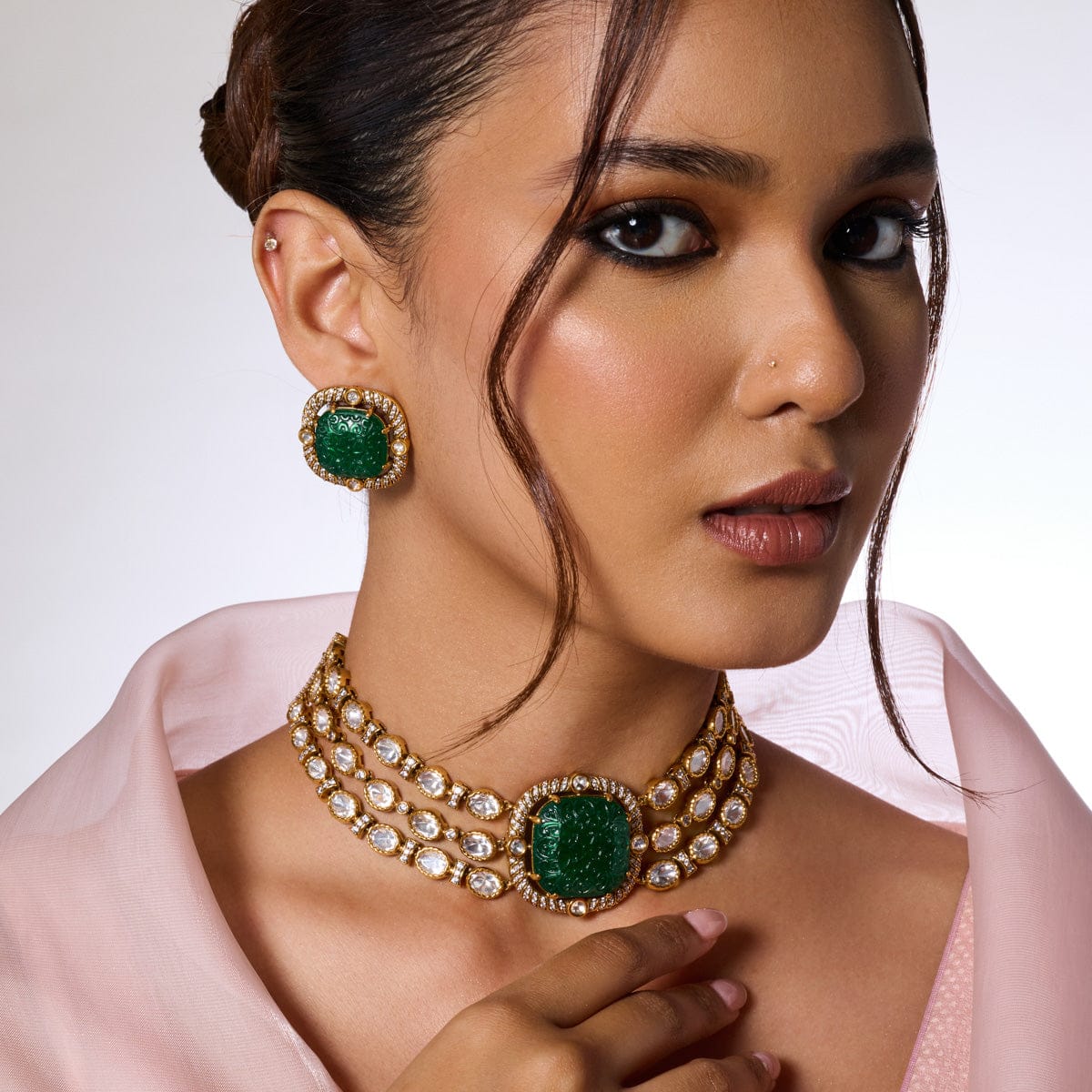 Kundan Polki Necklace Color Green Polish Victorian