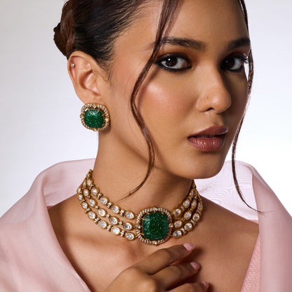 Kundan Polki Necklace Color Green Polish Victorian