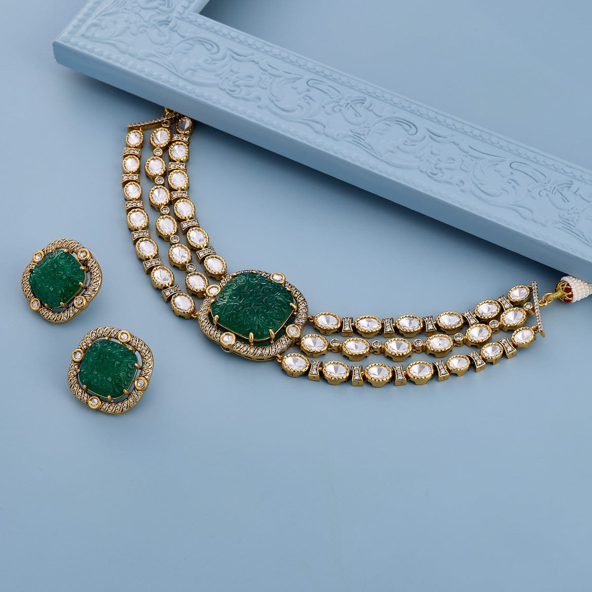 Kundan Polki Necklace Color Green Polish Victorian
