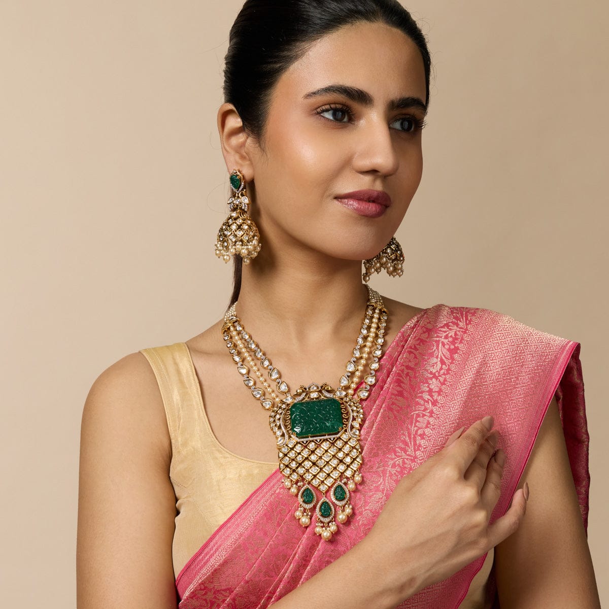 Kundan Polki Necklace Color Green Polish Victorian