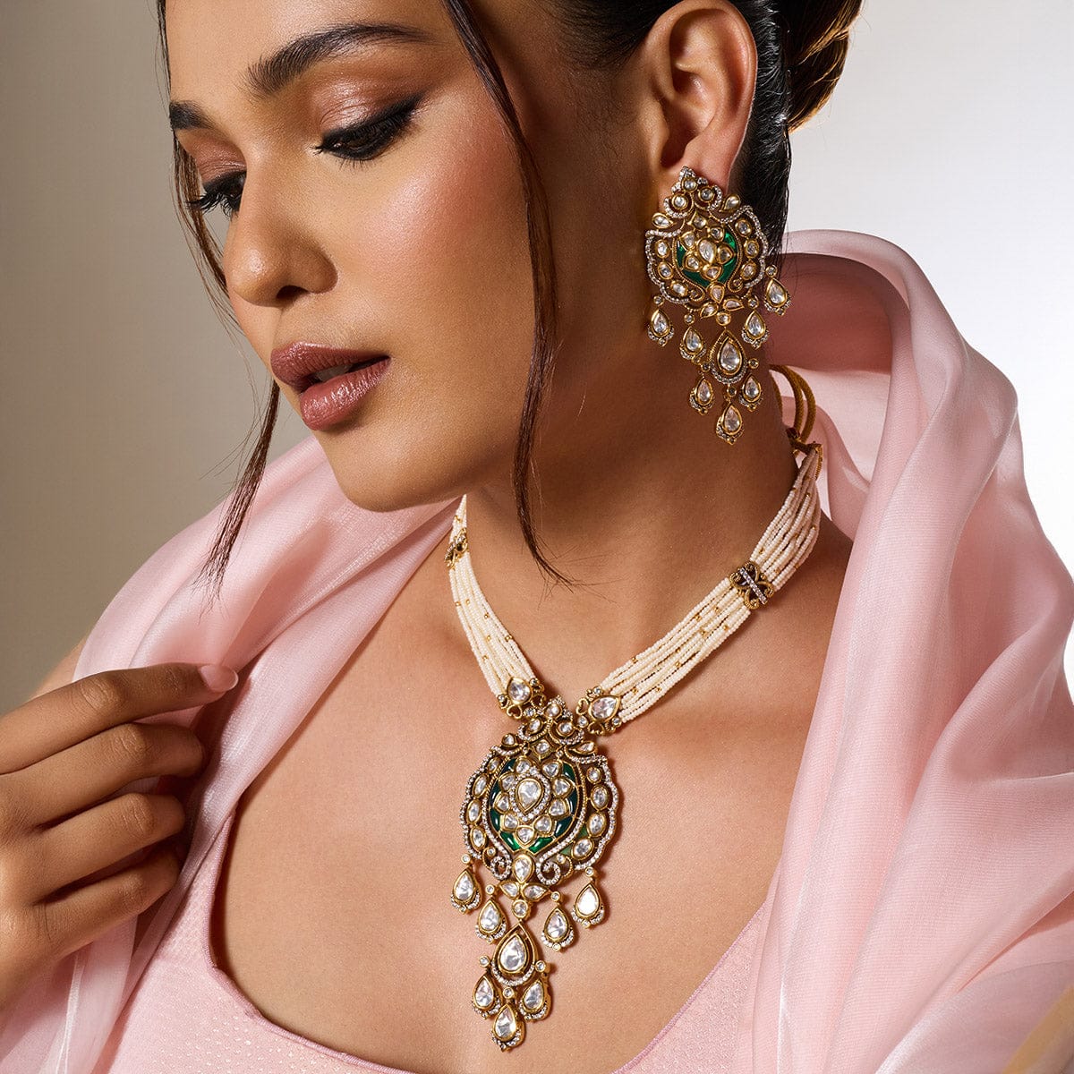 Kundan Polki Necklace Color Green Polish Victorian