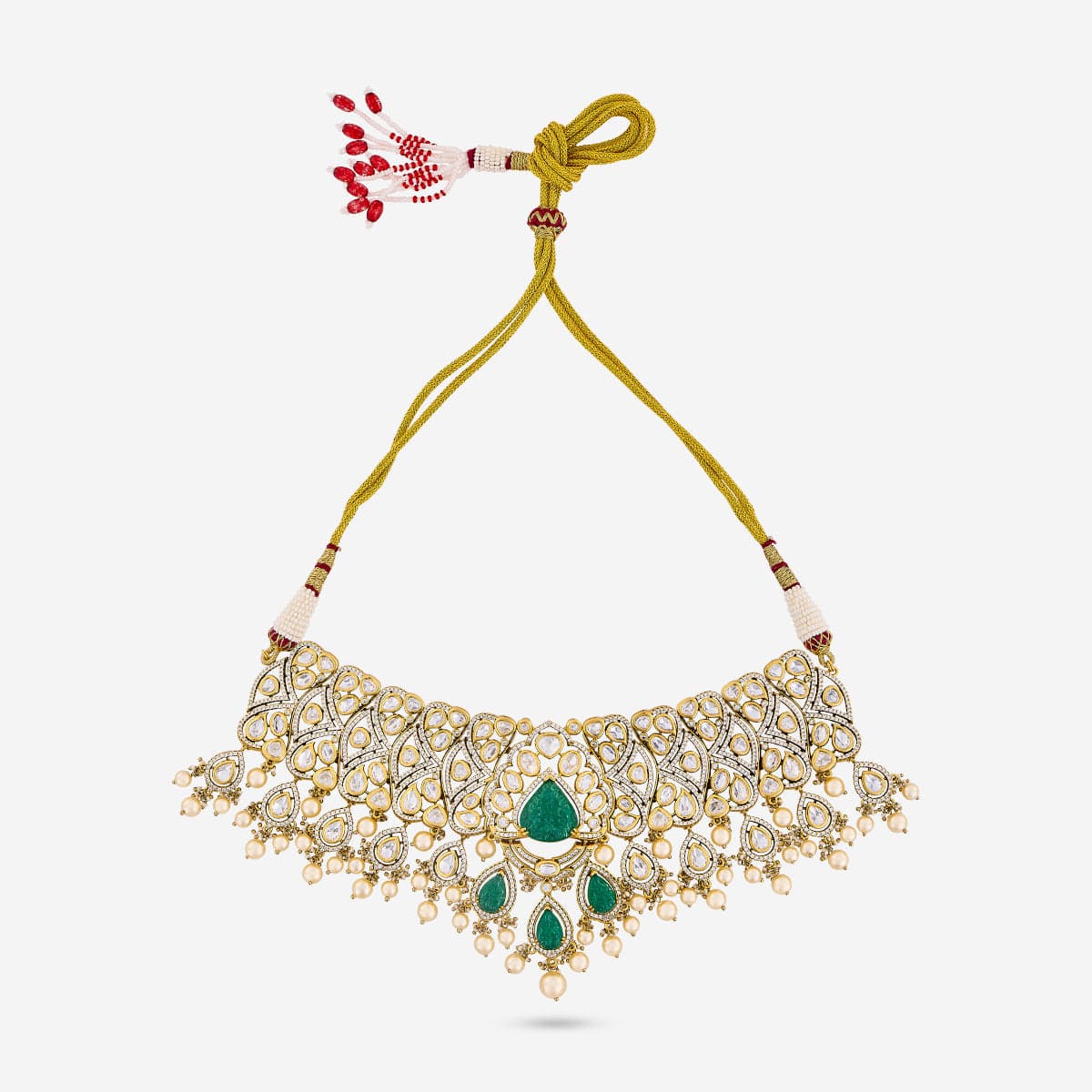 Kundan Polki Necklace Color Green Polish Victorian