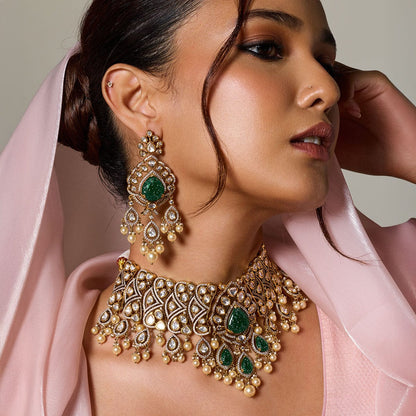 Kundan Polki Necklace Color Green Polish Victorian