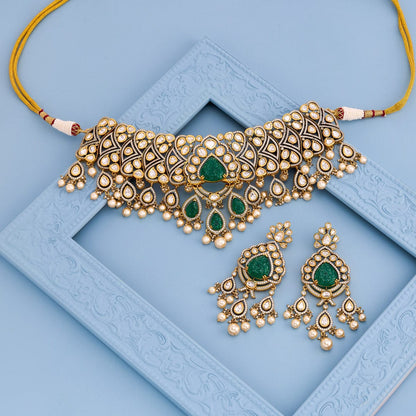 Kundan Polki Necklace Color Green Polish Victorian