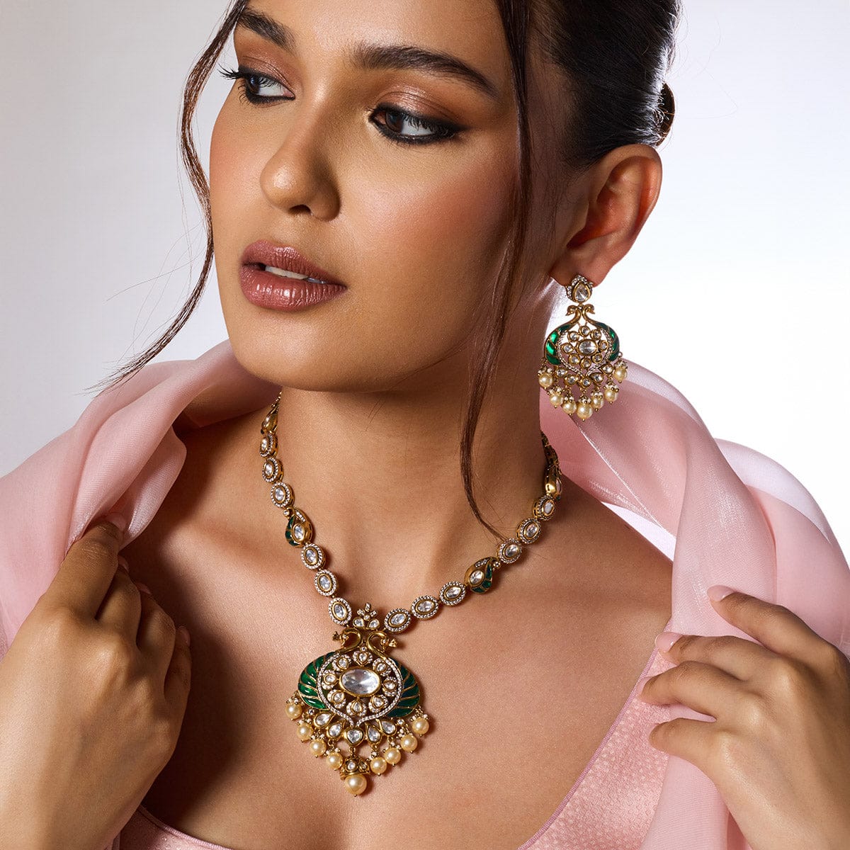 Kundan Polki Necklace Color Green Polish Victorian