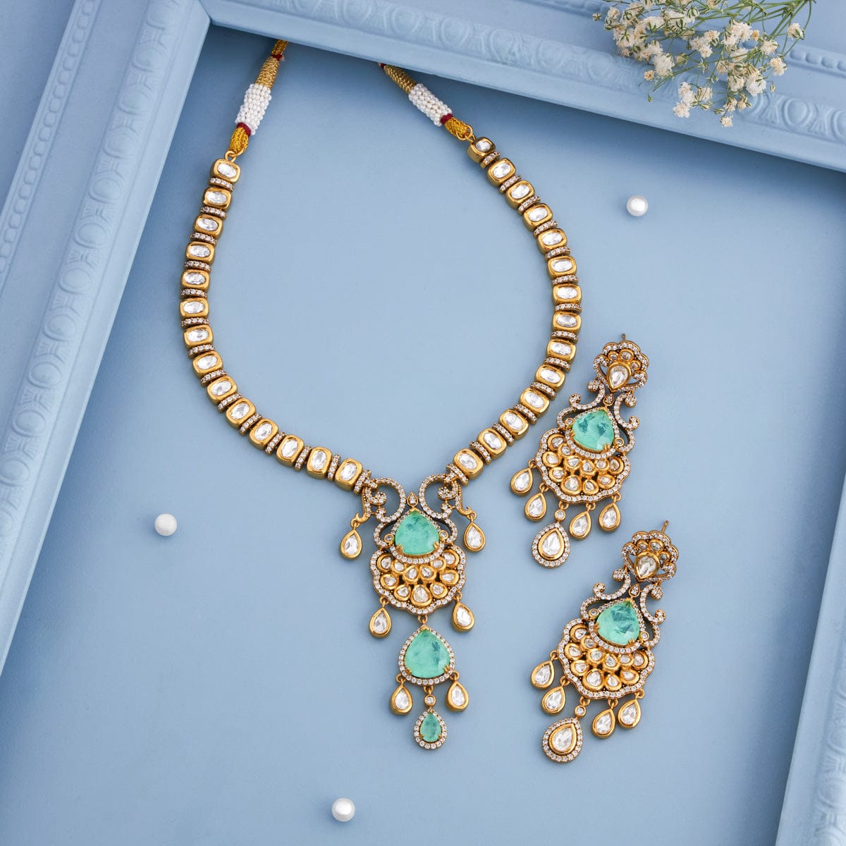 Kundan Polki Necklace Color Green Polish Victorian