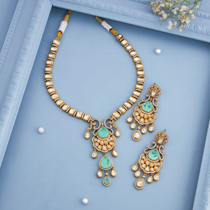 Kundan Polki Necklace Color Green Polish Victorian