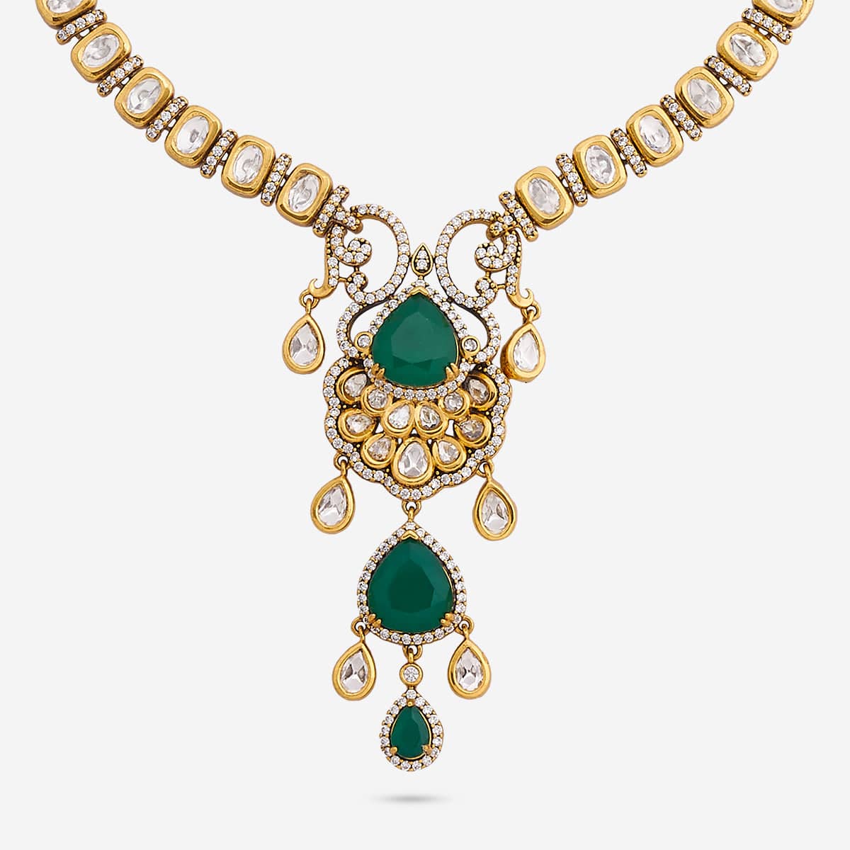 Kundan Polki Necklace Color Green Polish Victorian