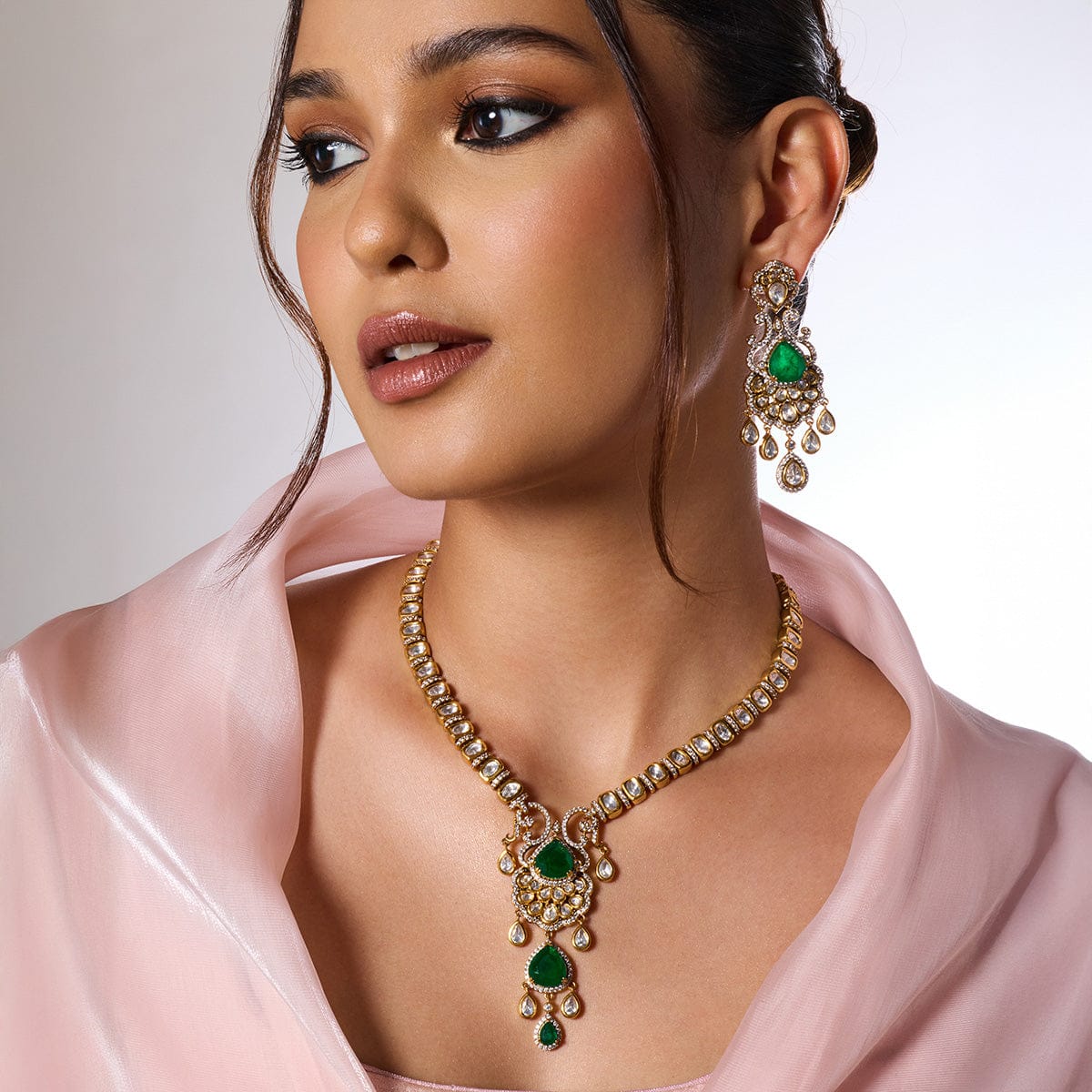 Kundan Polki Necklace Color Green Polish Victorian