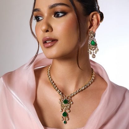 Kundan Polki Necklace Color Green Polish Victorian