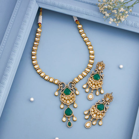 Kundan Polki Necklace Color Green Polish Victorian