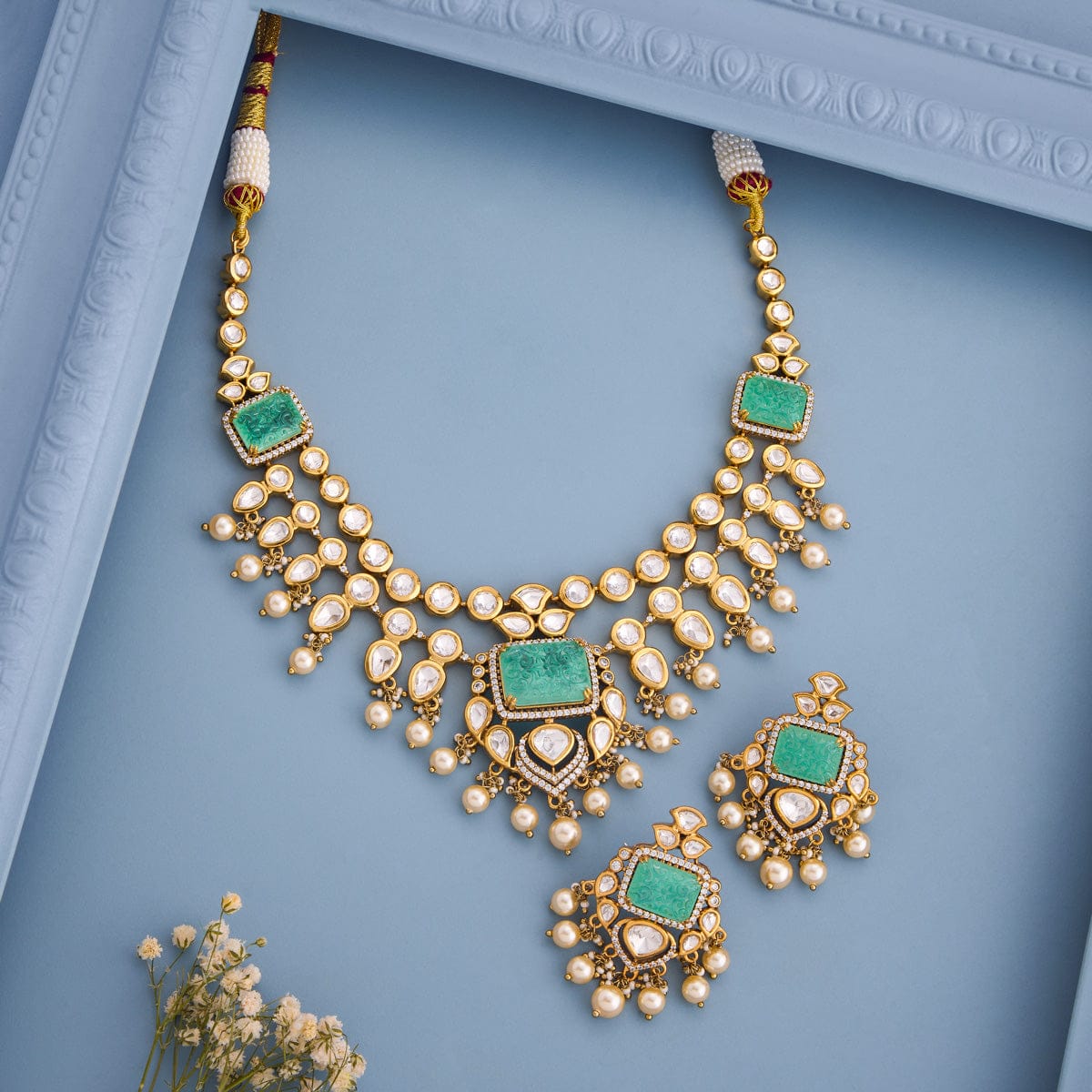 Kundan Polki Necklace Color Green Polish Victorian