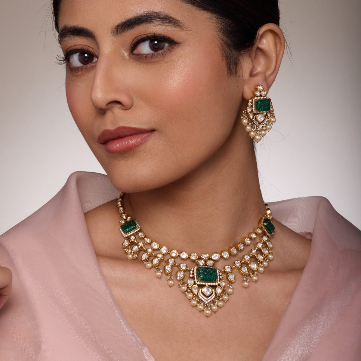 Kundan Polki Necklace Color Green Polish Victorian