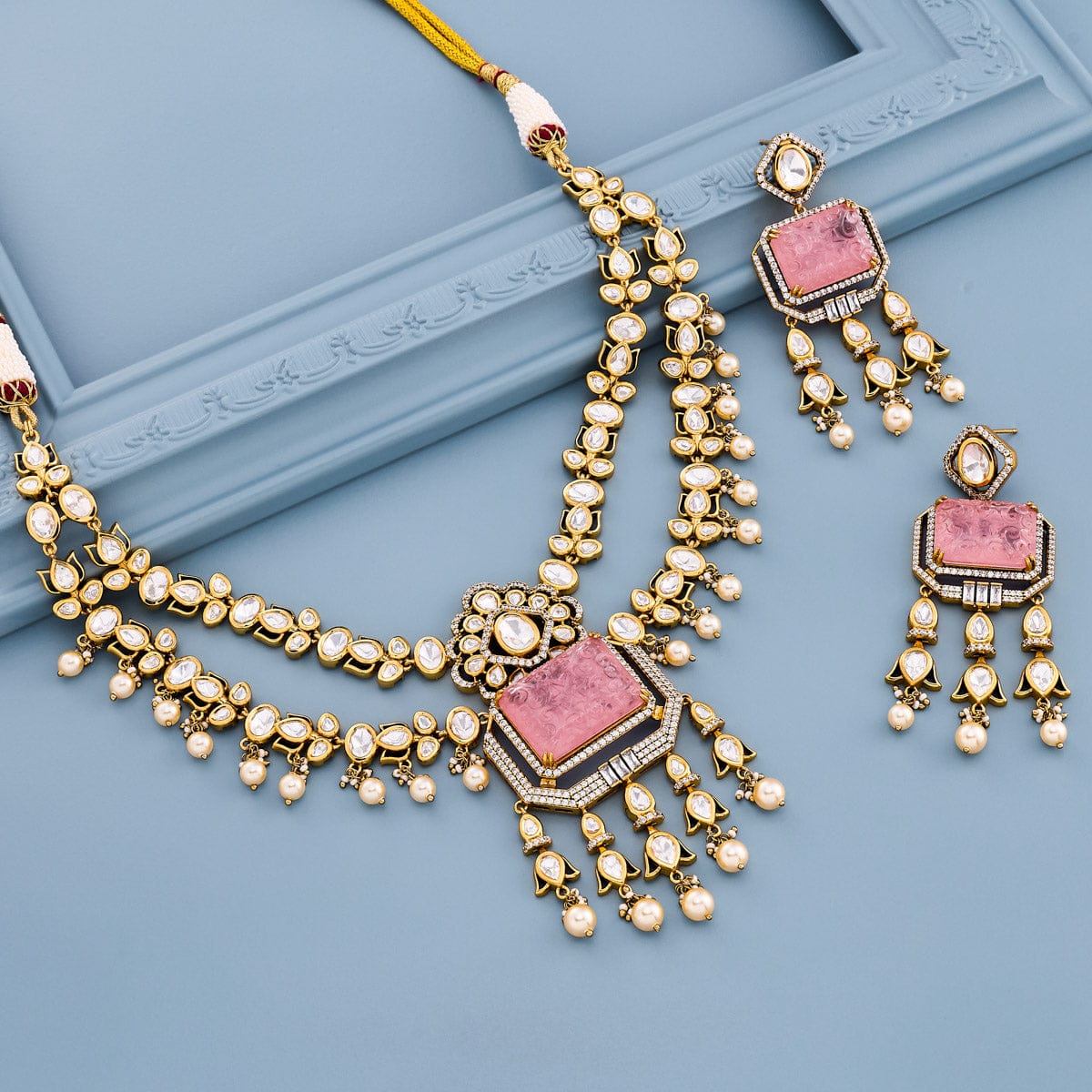 Kundan Polki Necklace Color Green Polish Victorian