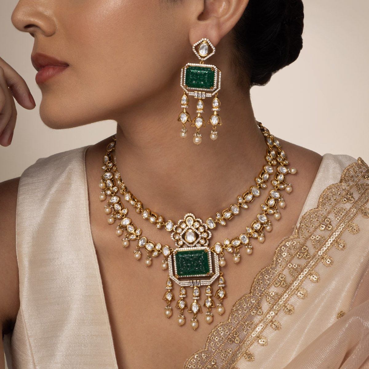 Kundan Polki Necklace Color Green Polish Victorian