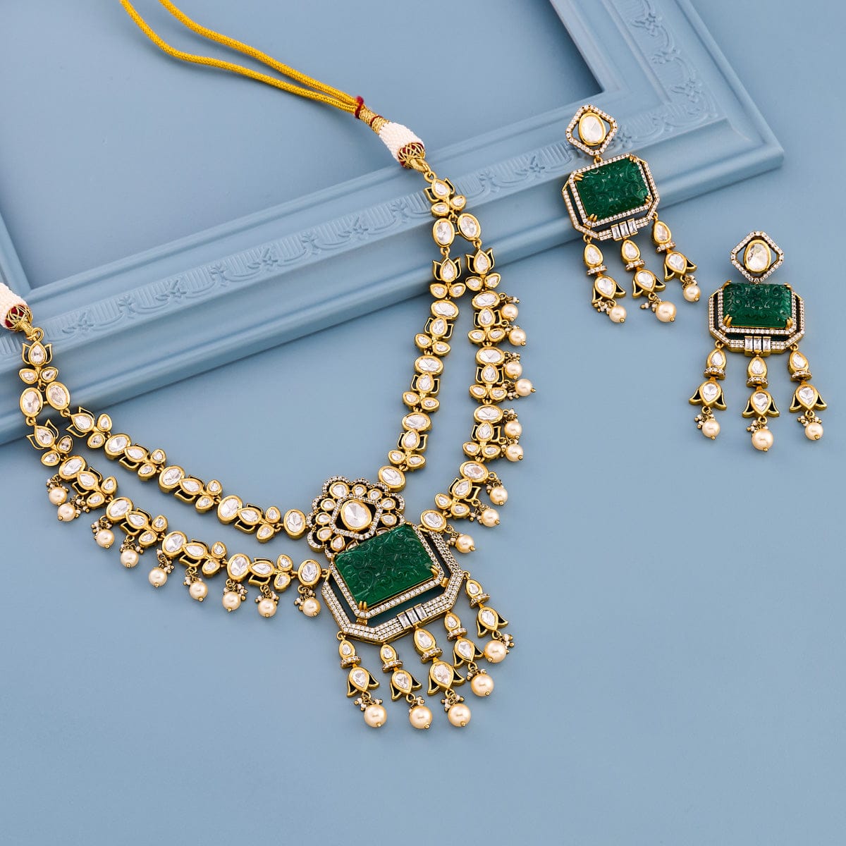 Kundan Polki Necklace Color Green Polish Victorian