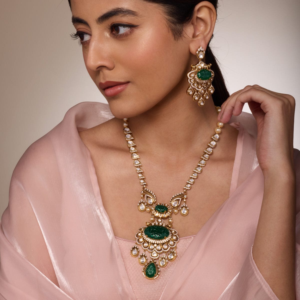 Kundan Polki Necklace Color Green Polish Victorian