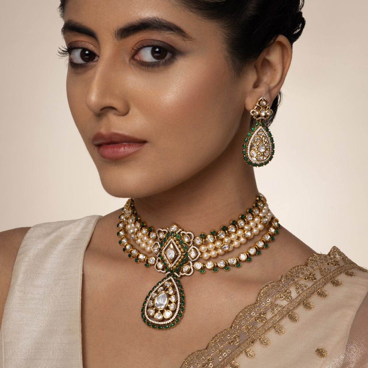 Kundan Polki Necklace Color Green Polish Victorian