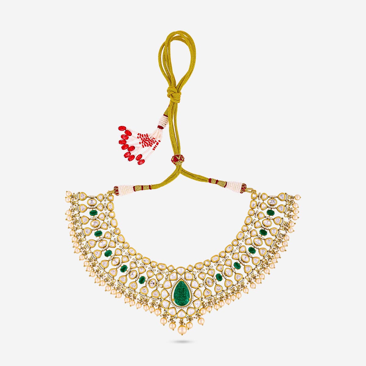 Kundan Polki Necklace Color Green Polish Victorian
