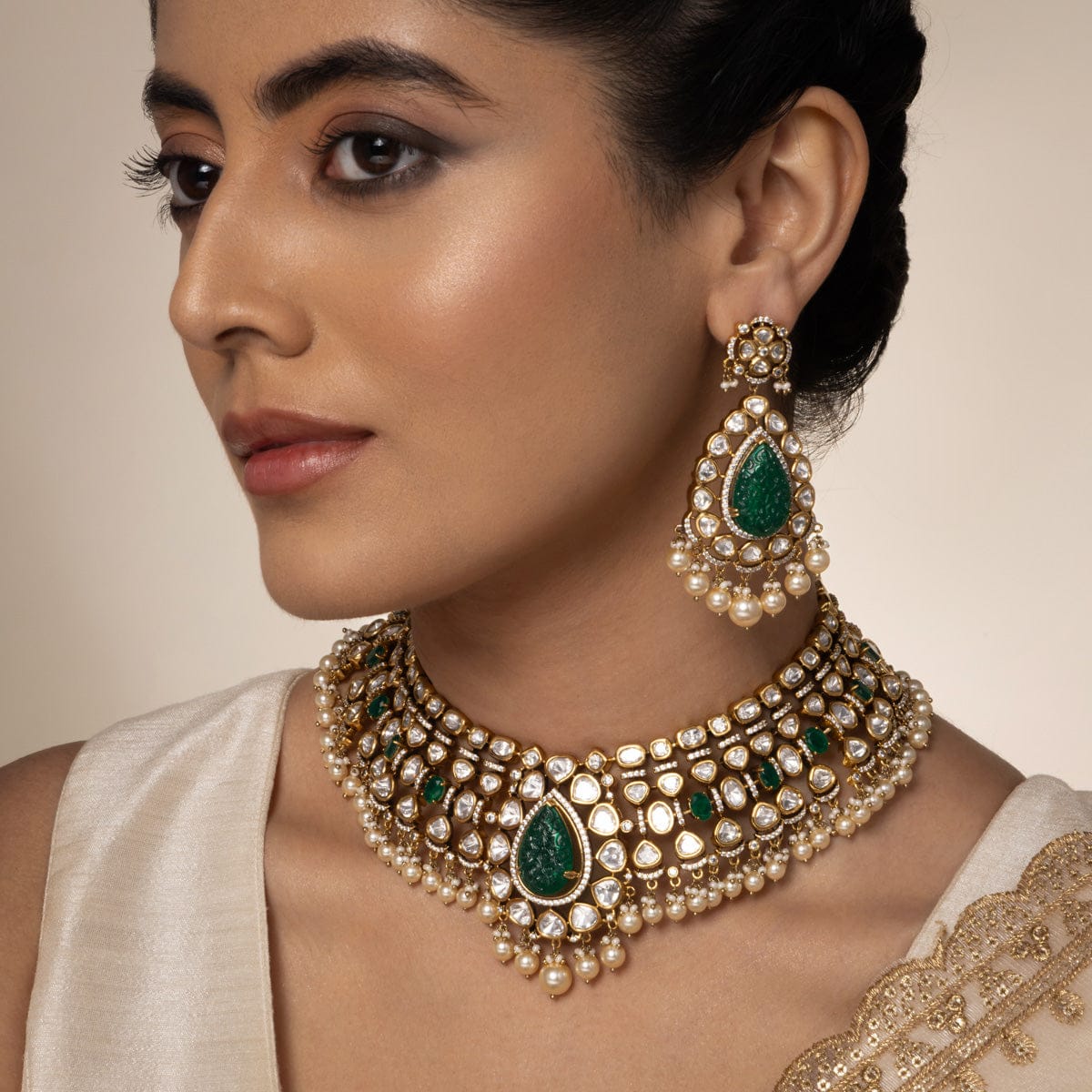 Kundan Polki Necklace Color Green Polish Victorian