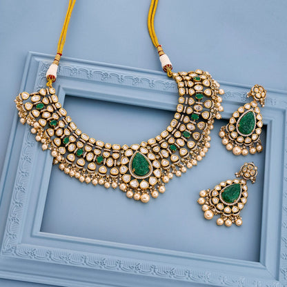 Kundan Polki Necklace Color Green Polish Victorian